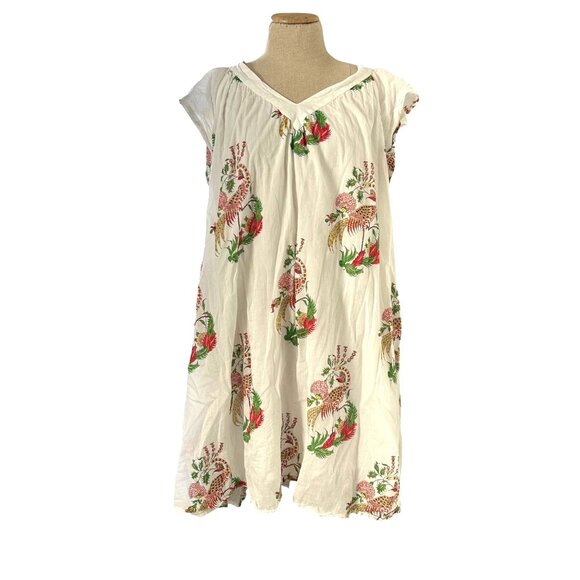 Ros Garden Womens XL White & Multicolor Peacock Print Dress With Flutter Sleeves - Picture 11 of 11